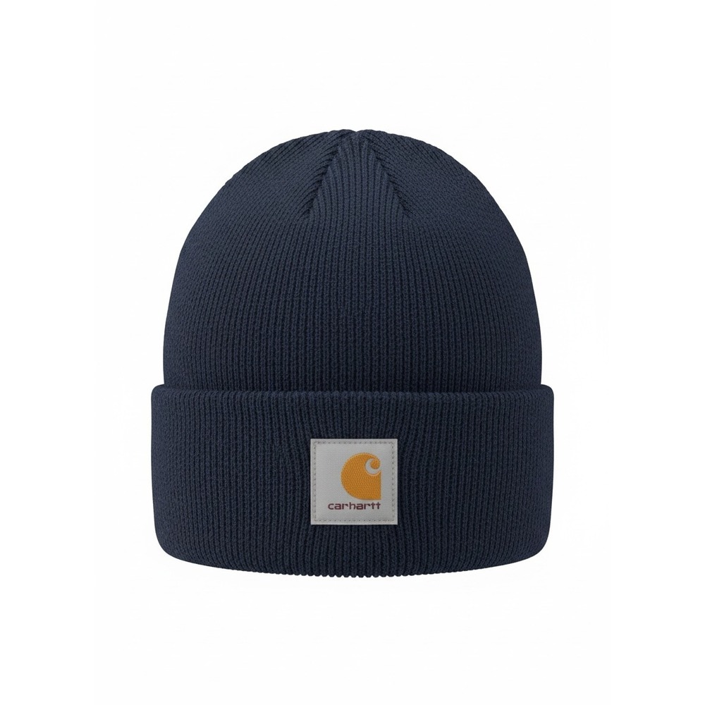 Carhartt Knit Watch Hat Beanie Men's Navy Blue Cuffed Logo Patch NWOT Gorpcore